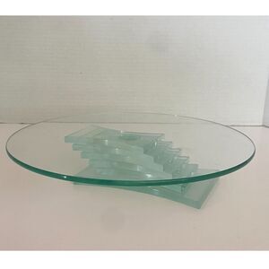 VTG Party Light Post Modern Stratus Stacked Green Glass Pedestal Stand 11”
